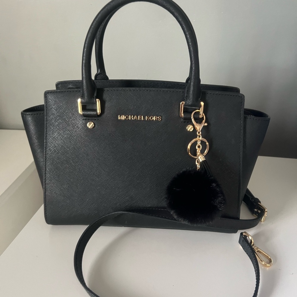 Michael Kors Black Selma Satchel with Gold Accents